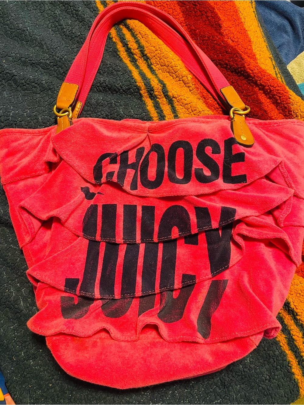 Vintage y2k Juicy Couture Hot Pink Ruffle 'Choose Juicy' Tote